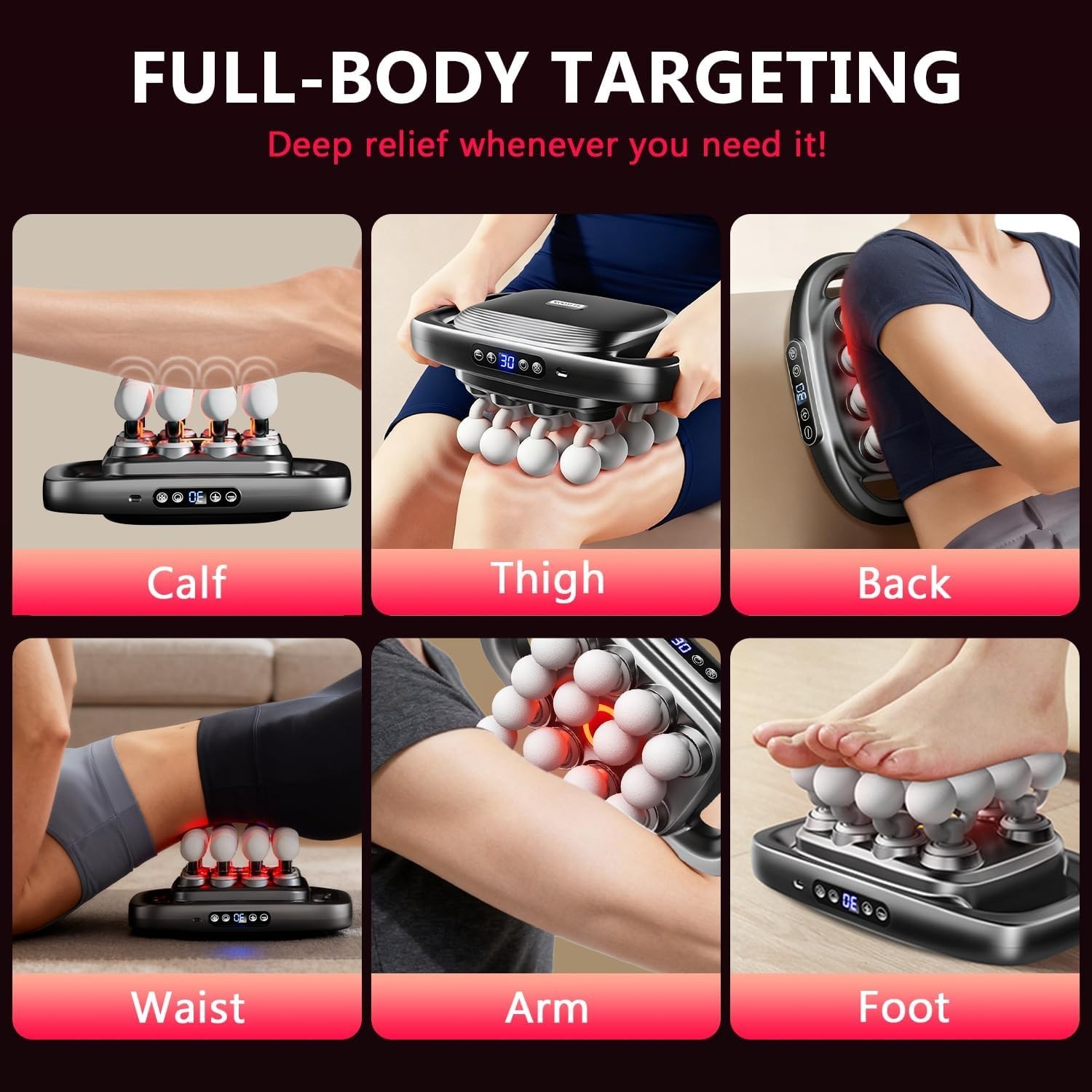 16-Head Massage Gun Set Deep Tissue Percussion Massager 3 Modes & 30 Intensity