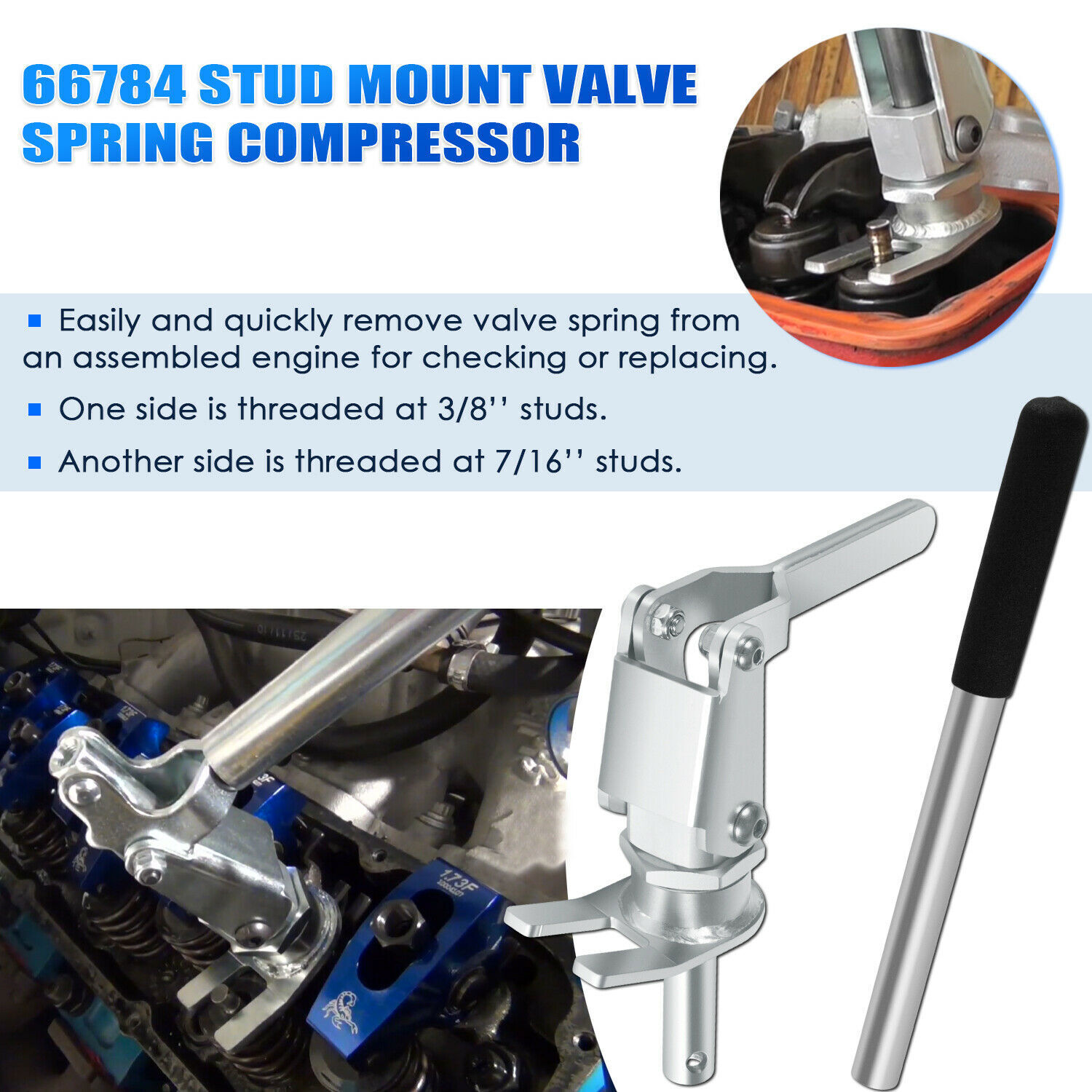 66784 Stud Mount Valve Spring Compressor Remove for all 3/8" & 7/16" Rocker Stud