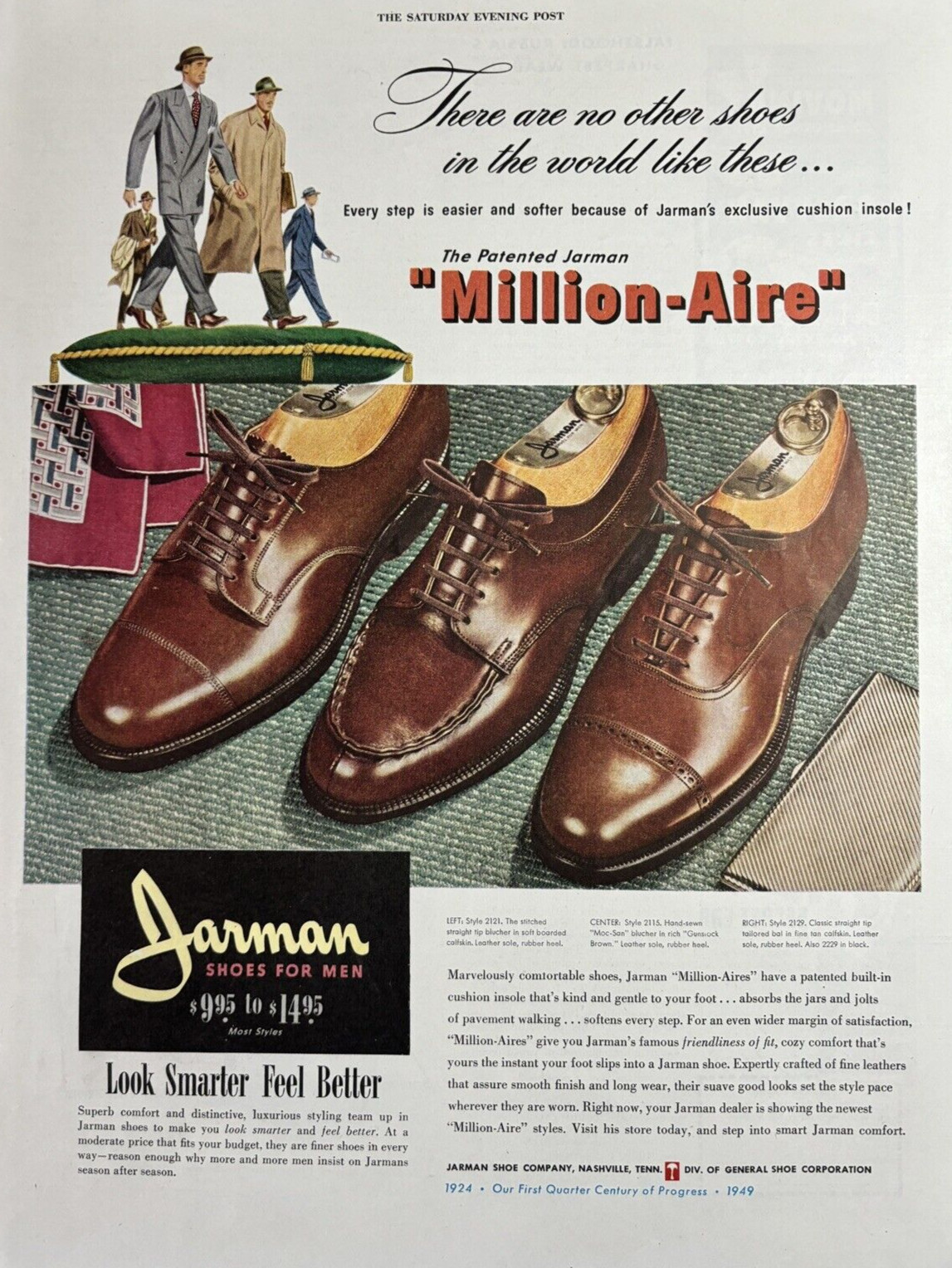 1949 Jarman Shoe company Nashville Tenn Million aire Cushion Insole VTG Print Ad