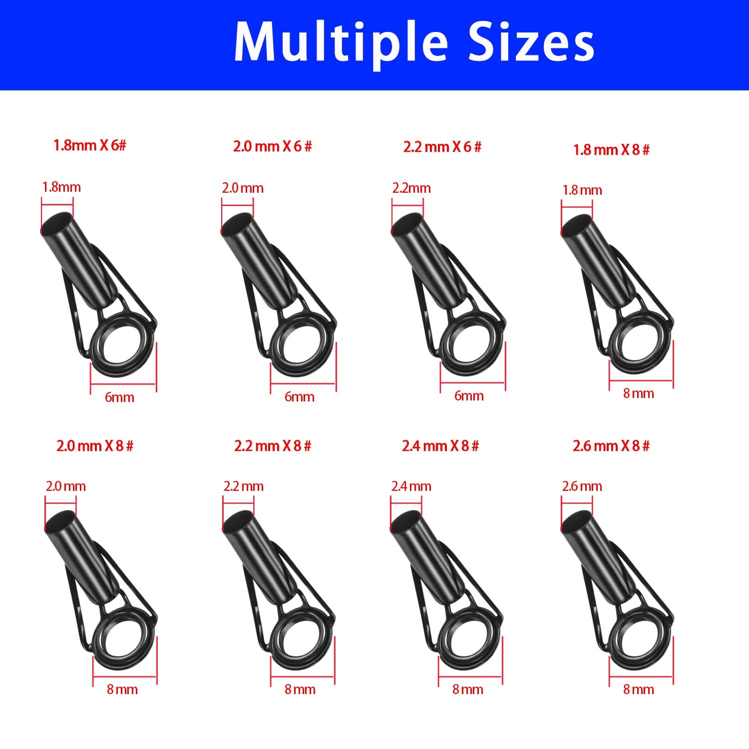 8 Pcs Fishing Rod Tip Repair Kit, Tips Replacement 8 Pcs, Black 8