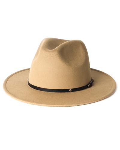 2XL/XL/L Felt Fedora Hats for Men Women,M/S Wide Brim Dress Large Buckle-khaki