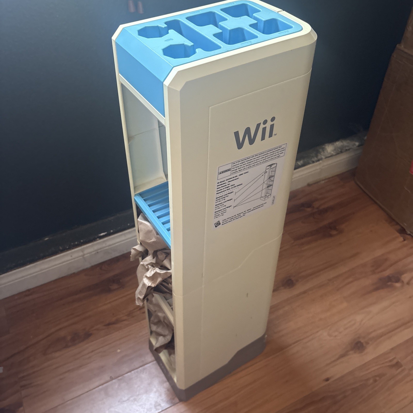 Wii Console Tower Rack Shelf Holder W Game & Controller Storage White Gray Blue