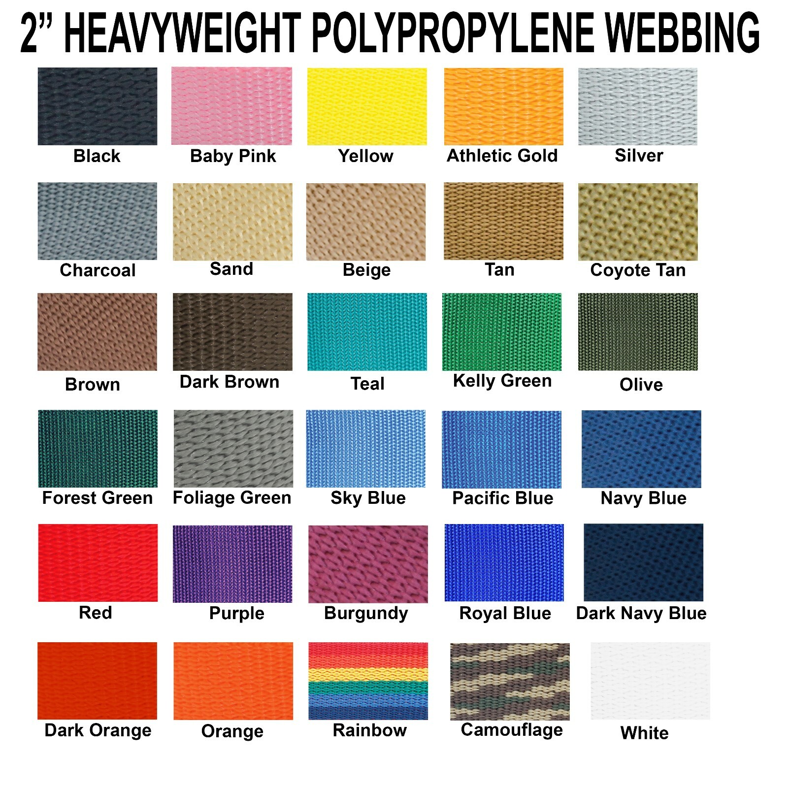 2 Inch Polypropylene Webbing Heavy Weight 2" Strap 5 Yards