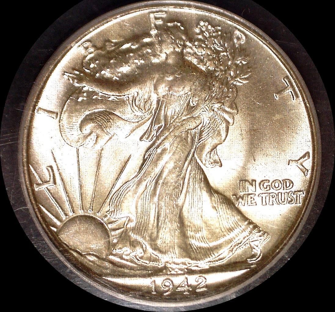 USA 1942, Walking Liberty half dollar 50 cents old silver coin #3447 PCGS MS66