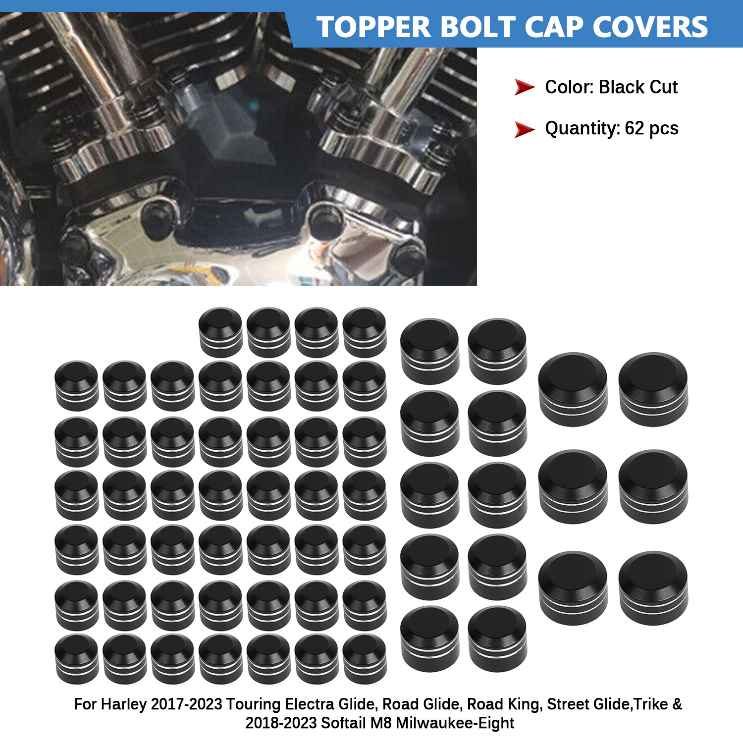 Black Cut Engine Bolt Cover Caps For Harley Electra Road Tri Glide Ultra Limited