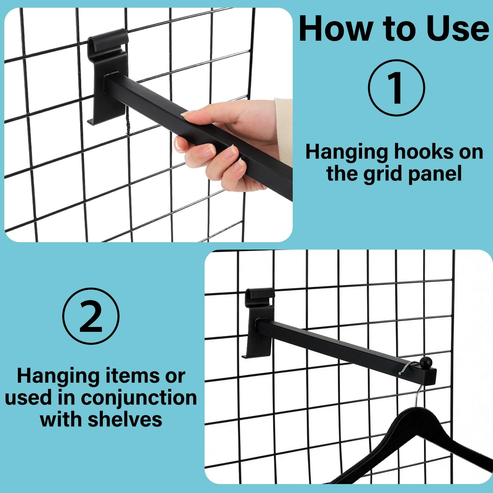 Gridwall Waterfall Hooks 12 Inch Clothing Hangers Wire Panel Bracket 10 PCS