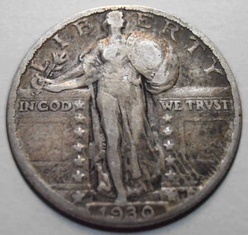1930 P Liberty Standing Silver Quarter,  Better Grade, (30PEG2)
