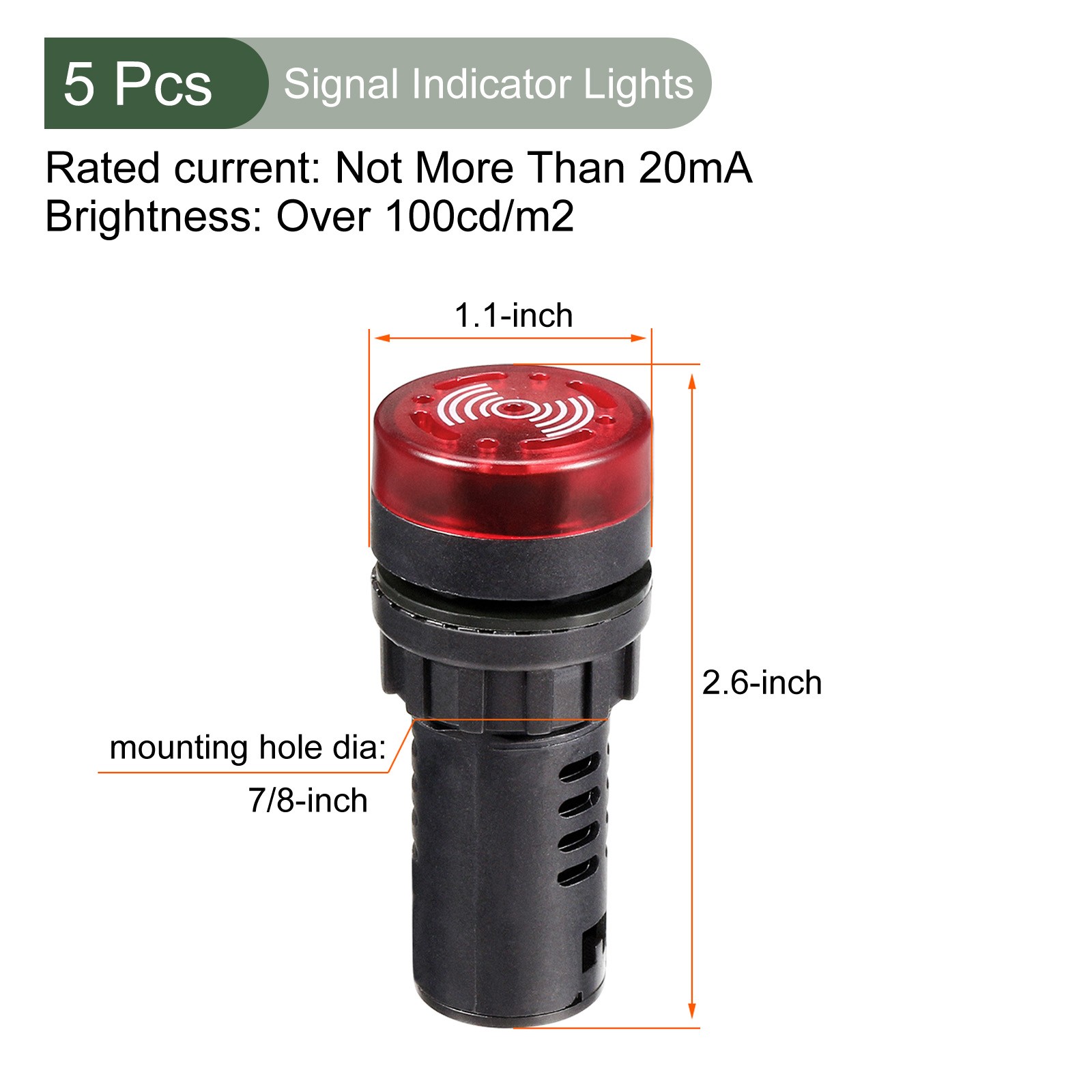 5 x LED Indicator Light Panel Indicator Flashing Alarm w Buzzer AC/DC 12V 22mm