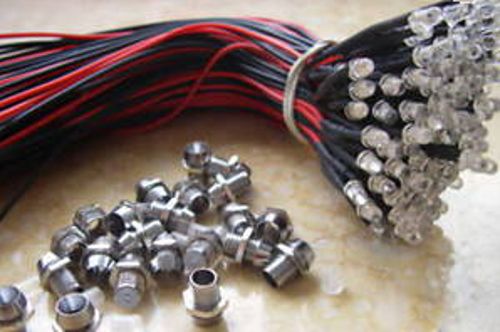 25pc 5mm White 12V Car/Boat LED + Metal Holder Bezel,5HW i