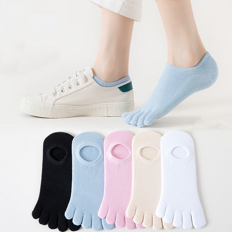 5Pairs No Show Five Finger Toe Ankle Sport Casual Breathe Women Cotton Socks 5-9