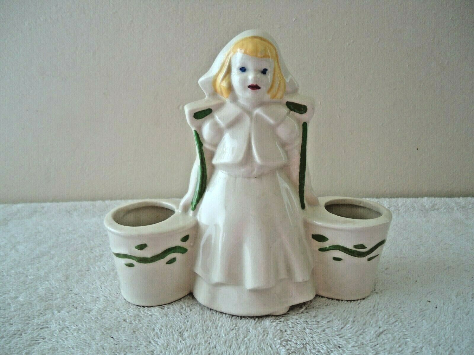 Vintage Dutch Girl Carrying Buckets Planter " BEAUTIFUL COLLECTIBLE ITEM "