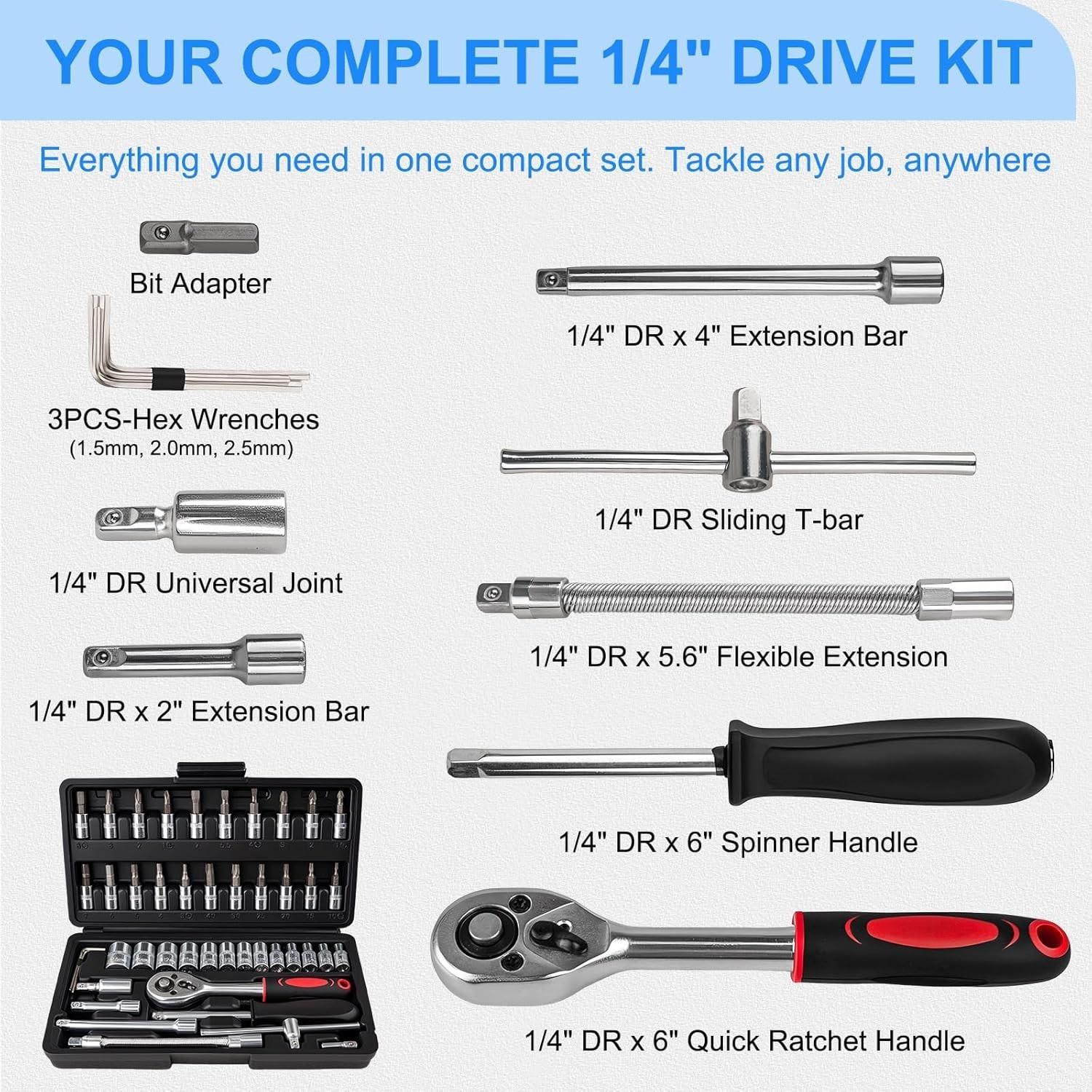 46PC Metric Socket Ratchet Set - Ideal for DIY and Mechanical Projects