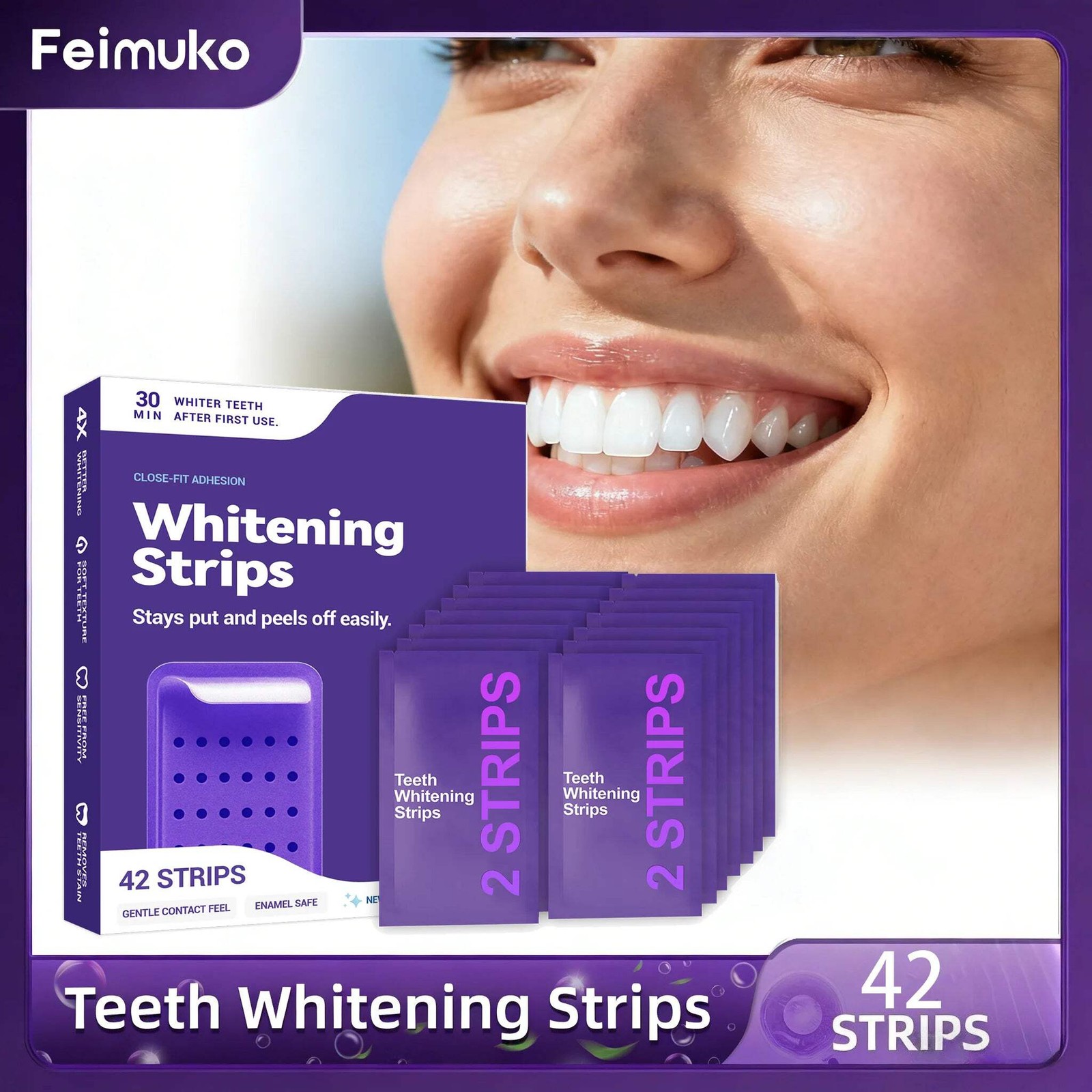 Purple Teeth Whitening Strips Improve Dental Yellowing Oral Cleaning Gel Teeth B