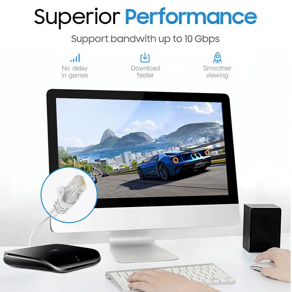 10FT Cat6 Ethernet Cable UTP LAN Network Patch Cord RJ45 Cat 6 Cable - White