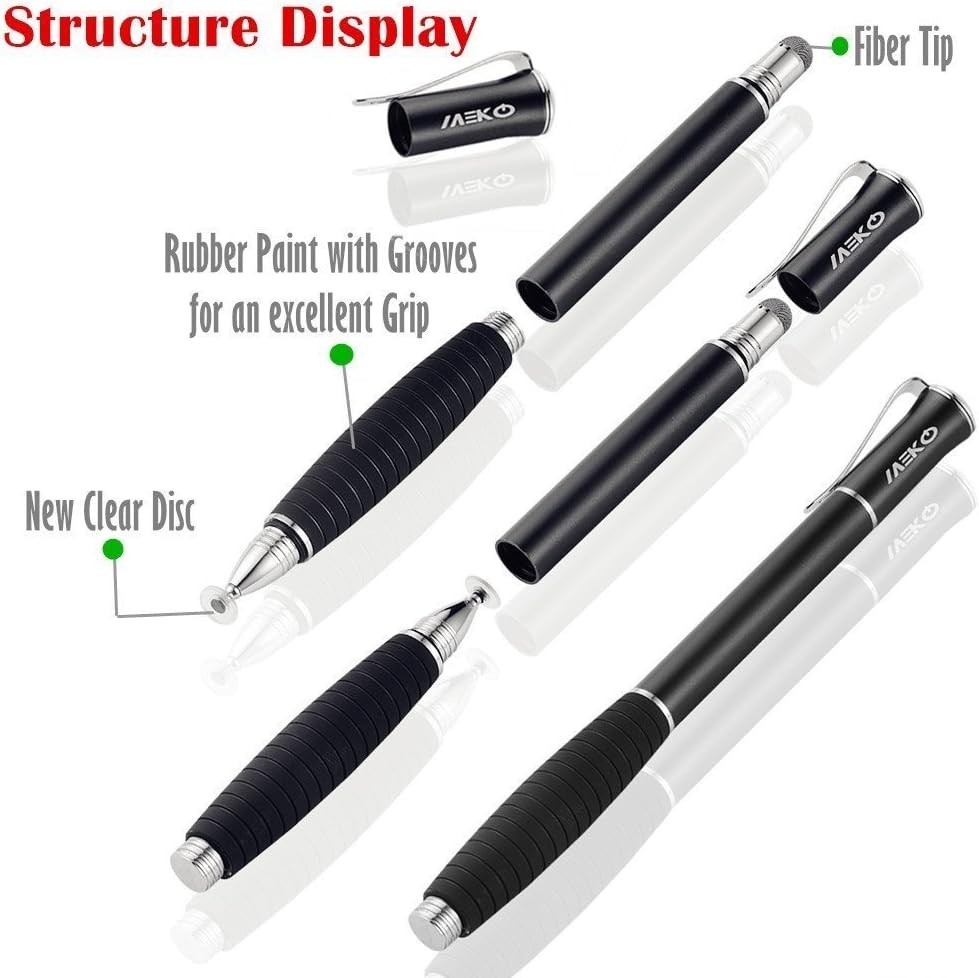 2 Pcs, 2 in 1 Precision Series, Disc MEKO Stylus Styli Bundle Black
