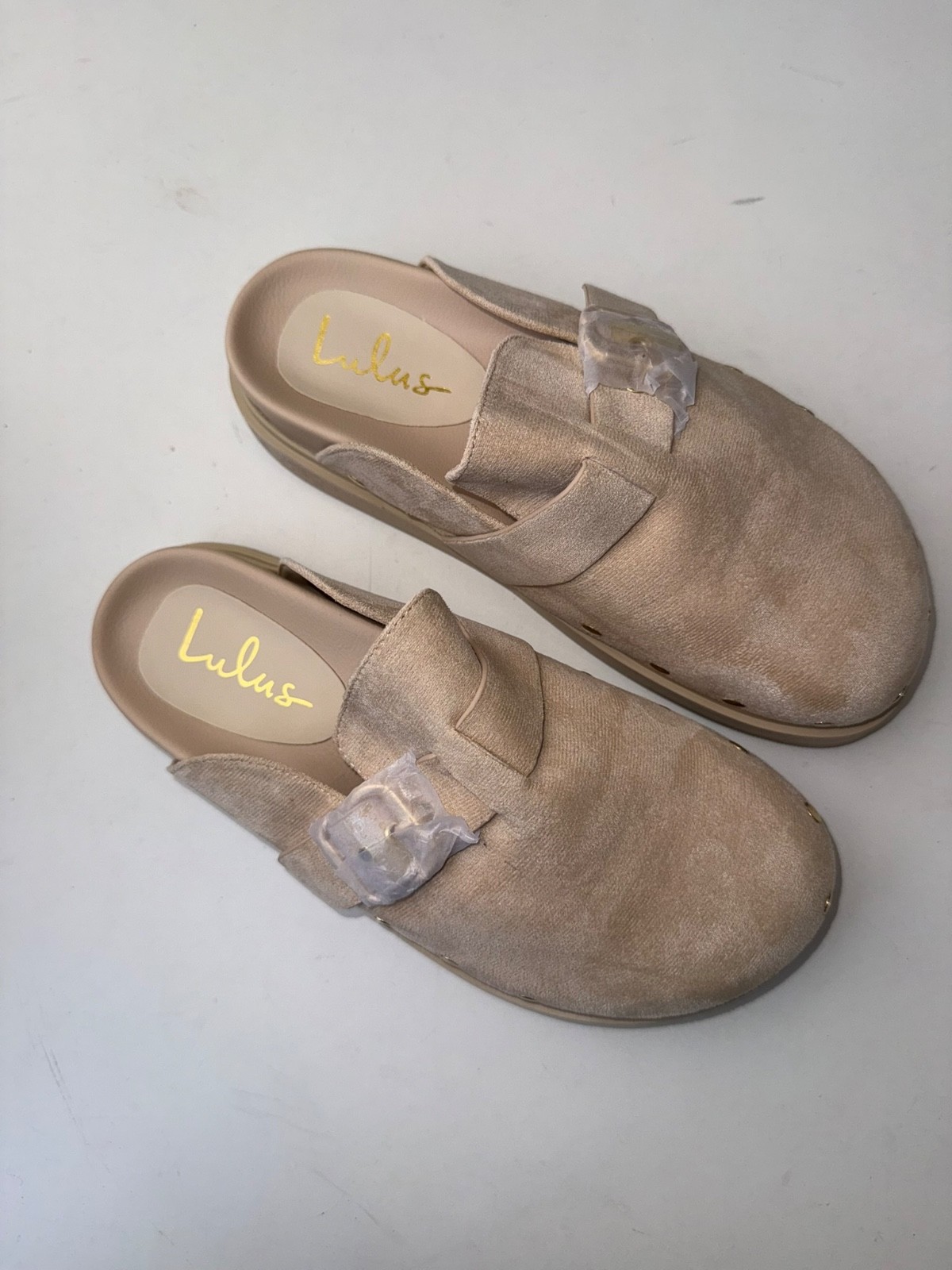 LULUS $45 New Womens 8 Tripoli Sand Faux Suede Studded Slide On Clogs Box #17