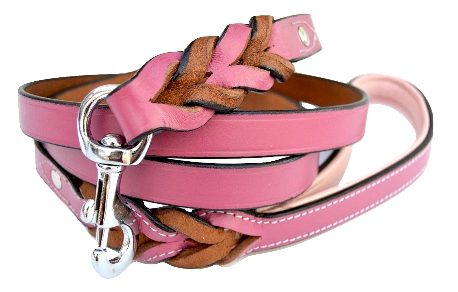 Raspberry Pink Braided Leather Dog Leash 6 Ft x 3/4 Inch Walking Lead