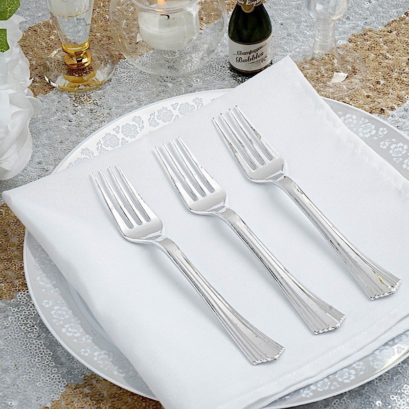 Hard Plastic SILVER FORKS Party Wedding Catering Cutlery Disposable Silverware