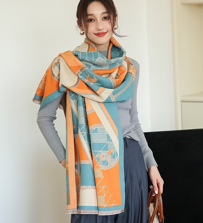 Thick Warm Winter Scarf Luxury Design Print Horse Women Cashmere Pashmina Shawl