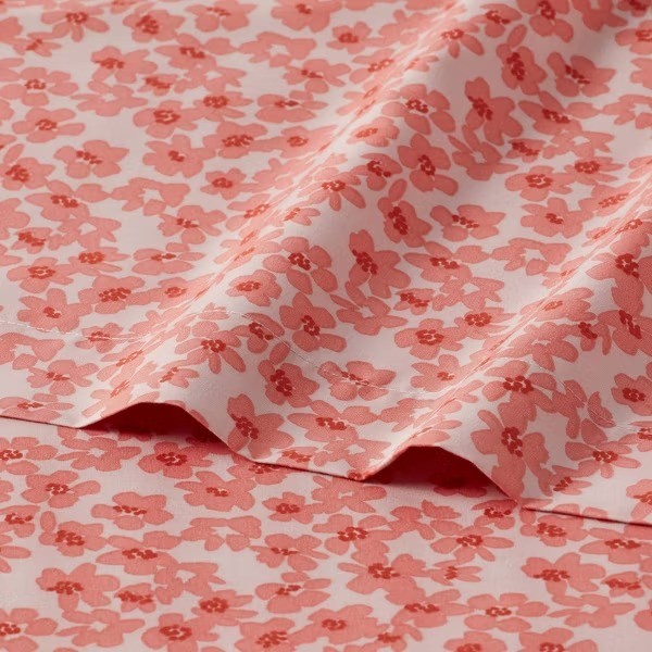 Queen Microfiber Sheet Set Pink Floral: Polyester, Peached Finish,4-Piece Set