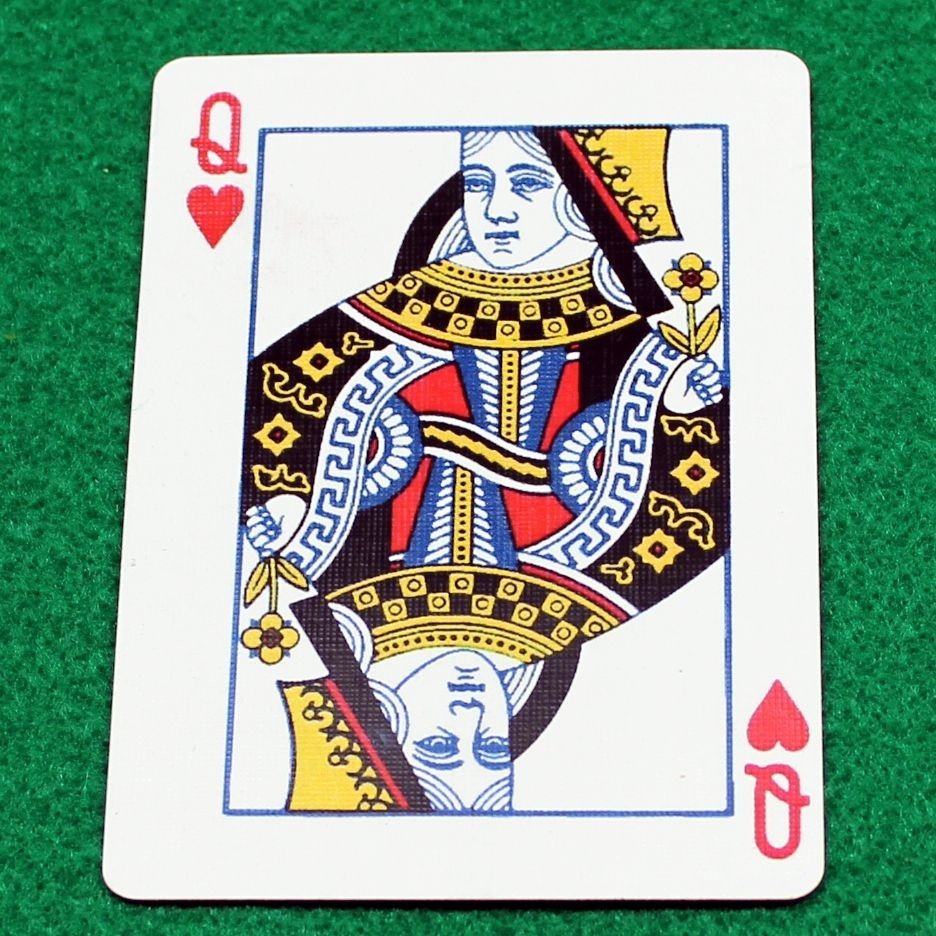 Queen of Hearts, Missing Pips, Bicycle Printed Gaff Card, Blue