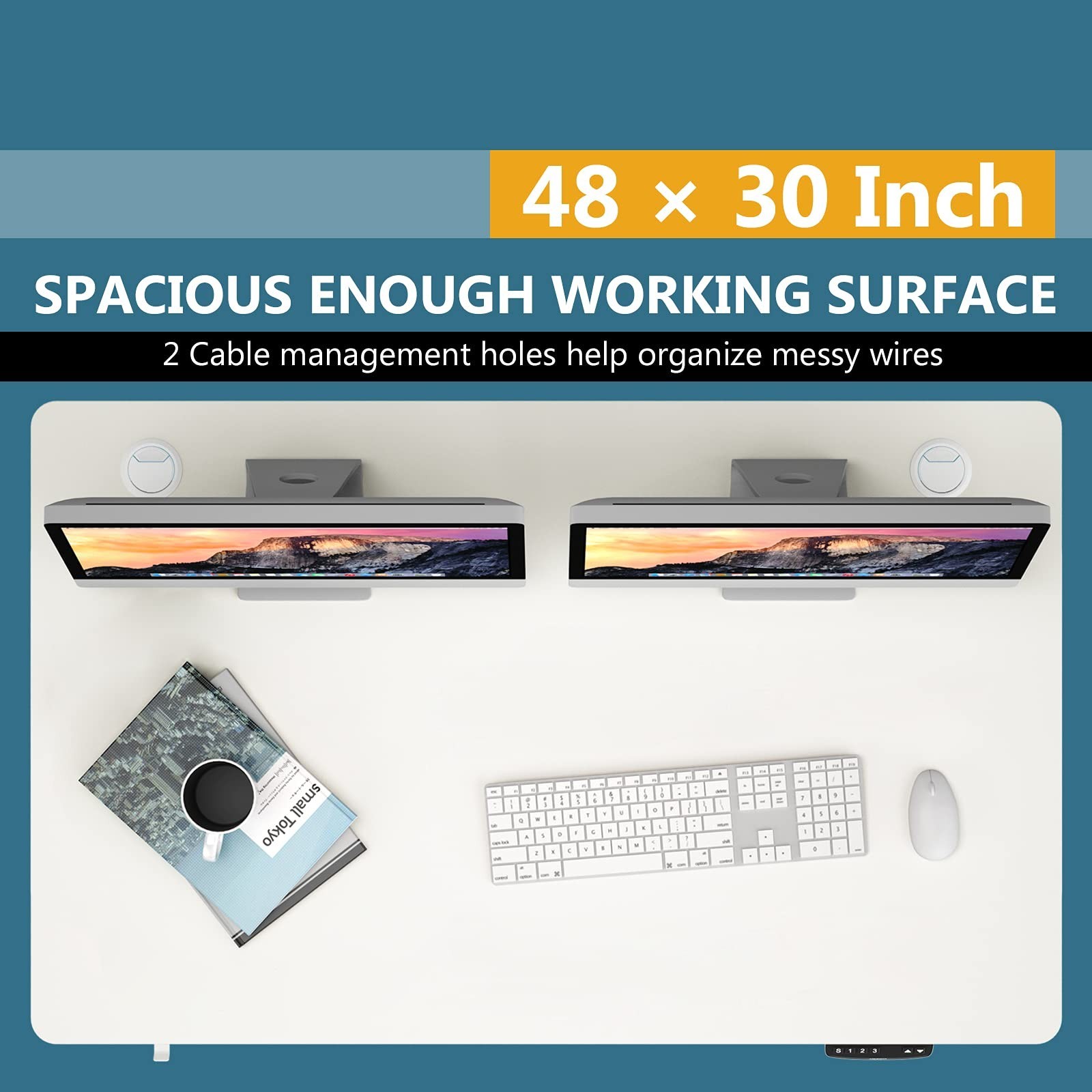 48x30 Inch Solid Rectangular Desk Top - Universal Office Tabletop w/ Cable Manag
