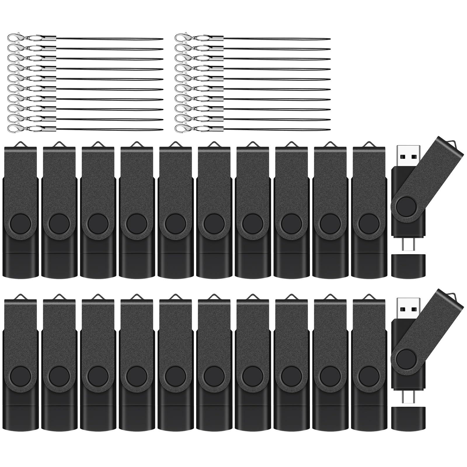 4GB 20-Pack USB-C 2-in-1 Flash Drive EASTBULL OTG USB 2.0 Type-C Drive Black