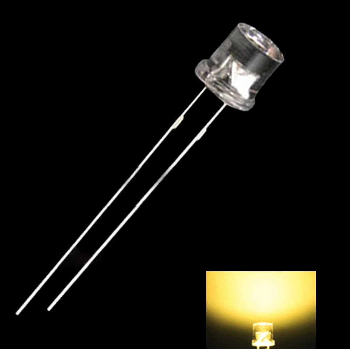 100PCS 5MM 2Pin Flat Yellow LED Wide Angle Flat Head Light Lamp