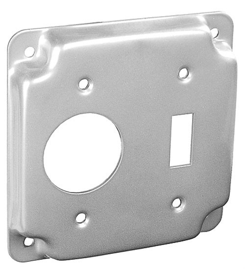 (1 pc) 4" Square Electrical Box Cover 1 Toggle Switch / 1 Single Receptacle Gray
