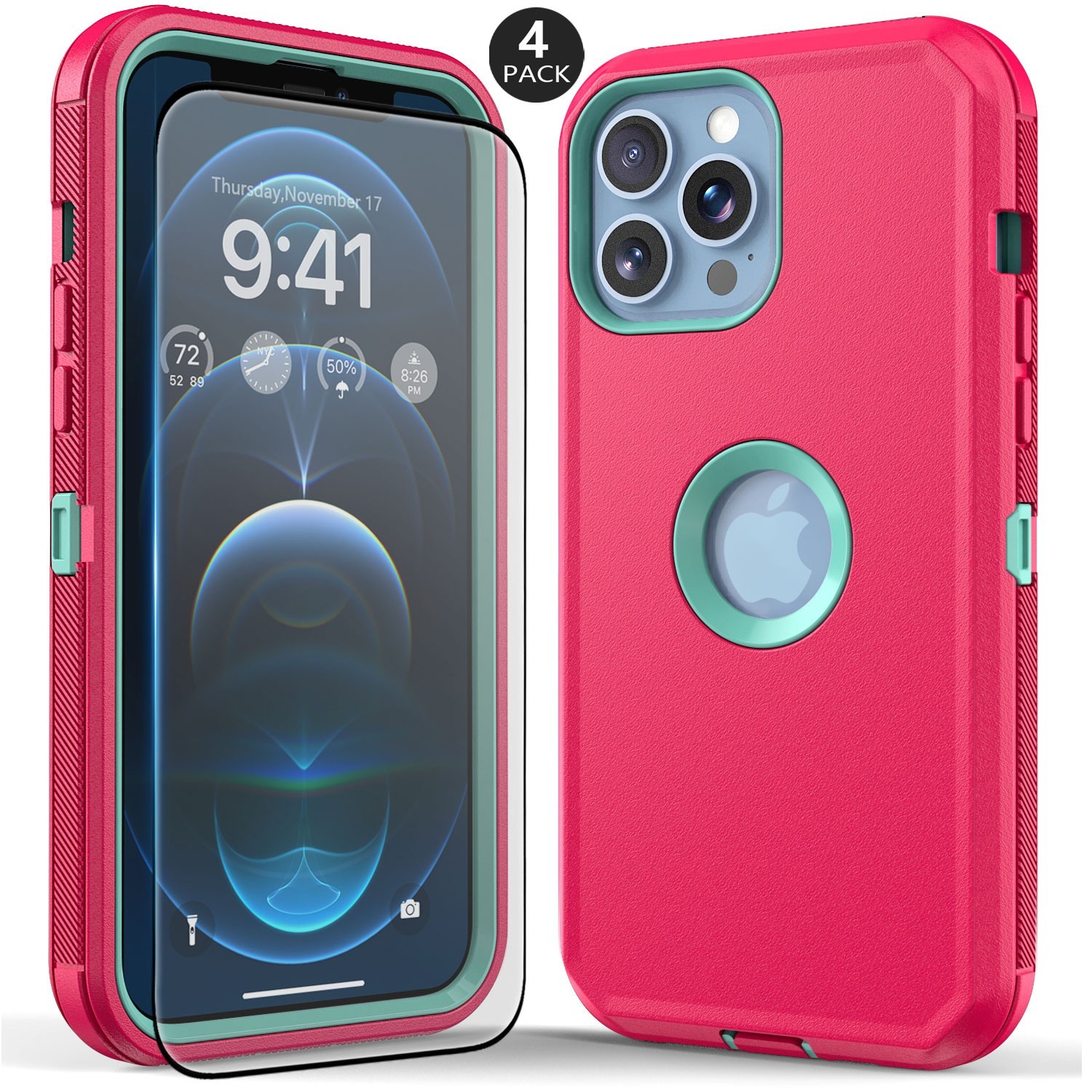 For iPhone 13 Rugged Shockproof Case Hard Soft Protective Cover / Tempered Glass