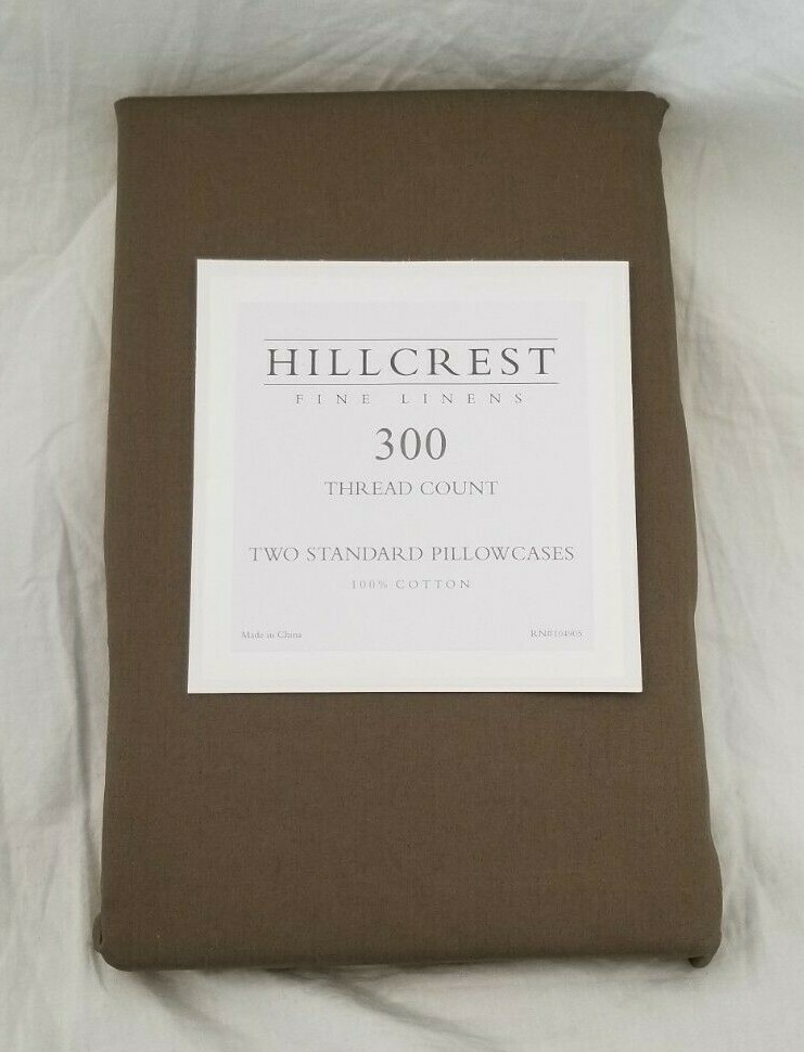 2 pc Hillcrest 300 TC 100% Cotton Taupe Standard Pillowcases (1 Pair) NIP