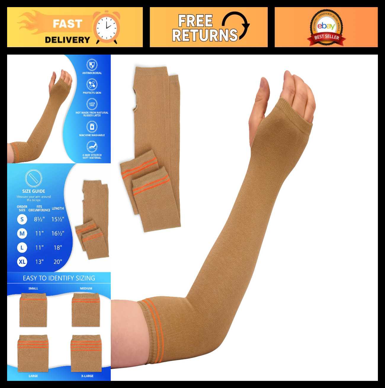 Washable Arm Skin Protectors – Pair for Sensitive Thin Skin, Prevent Tears & Abr