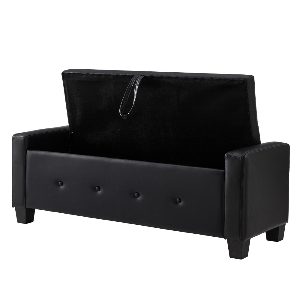 48-inch Storage Stool W Storage Function Faux Leather Quilted Upholstered Stool