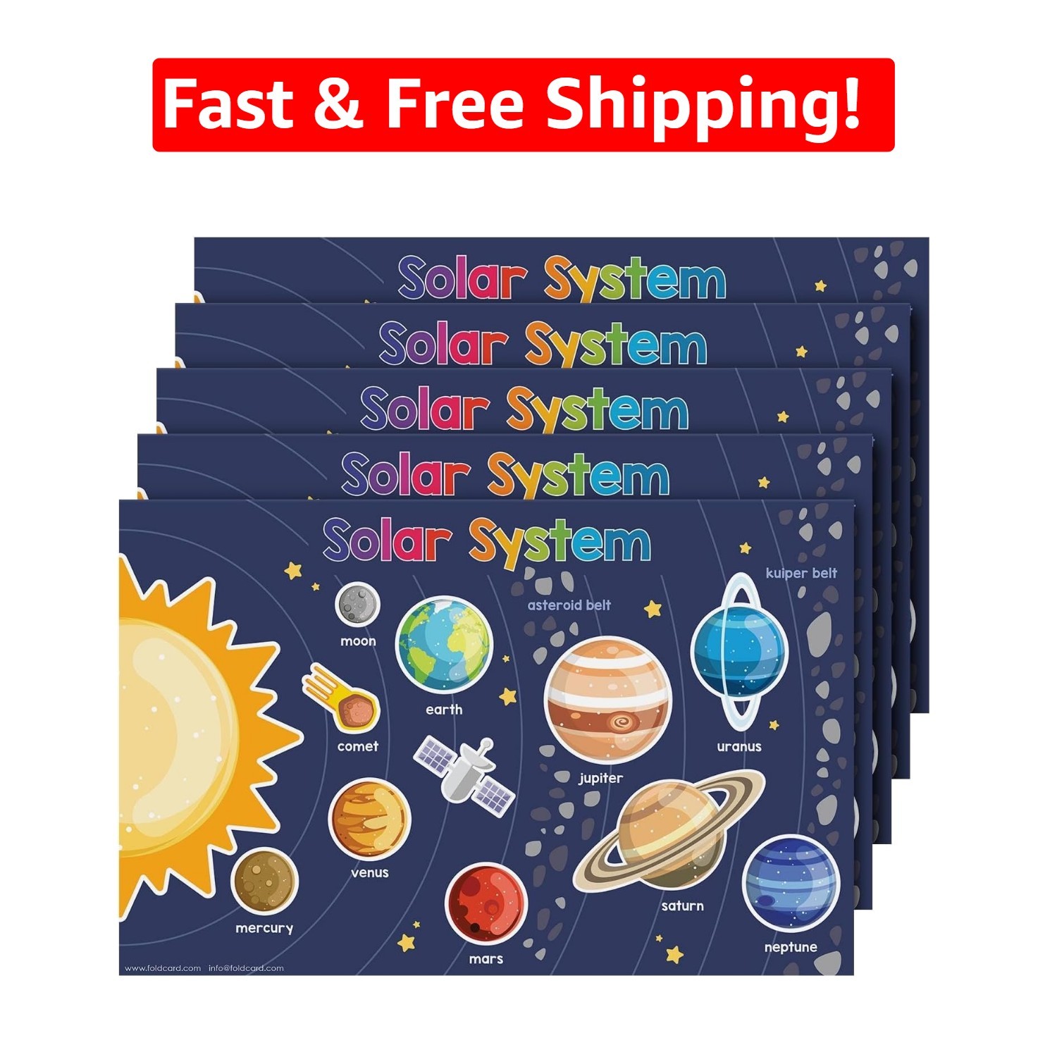 Engaging Solar System Educational Posters - Glossy Finish | 11" x 17", Set of 5