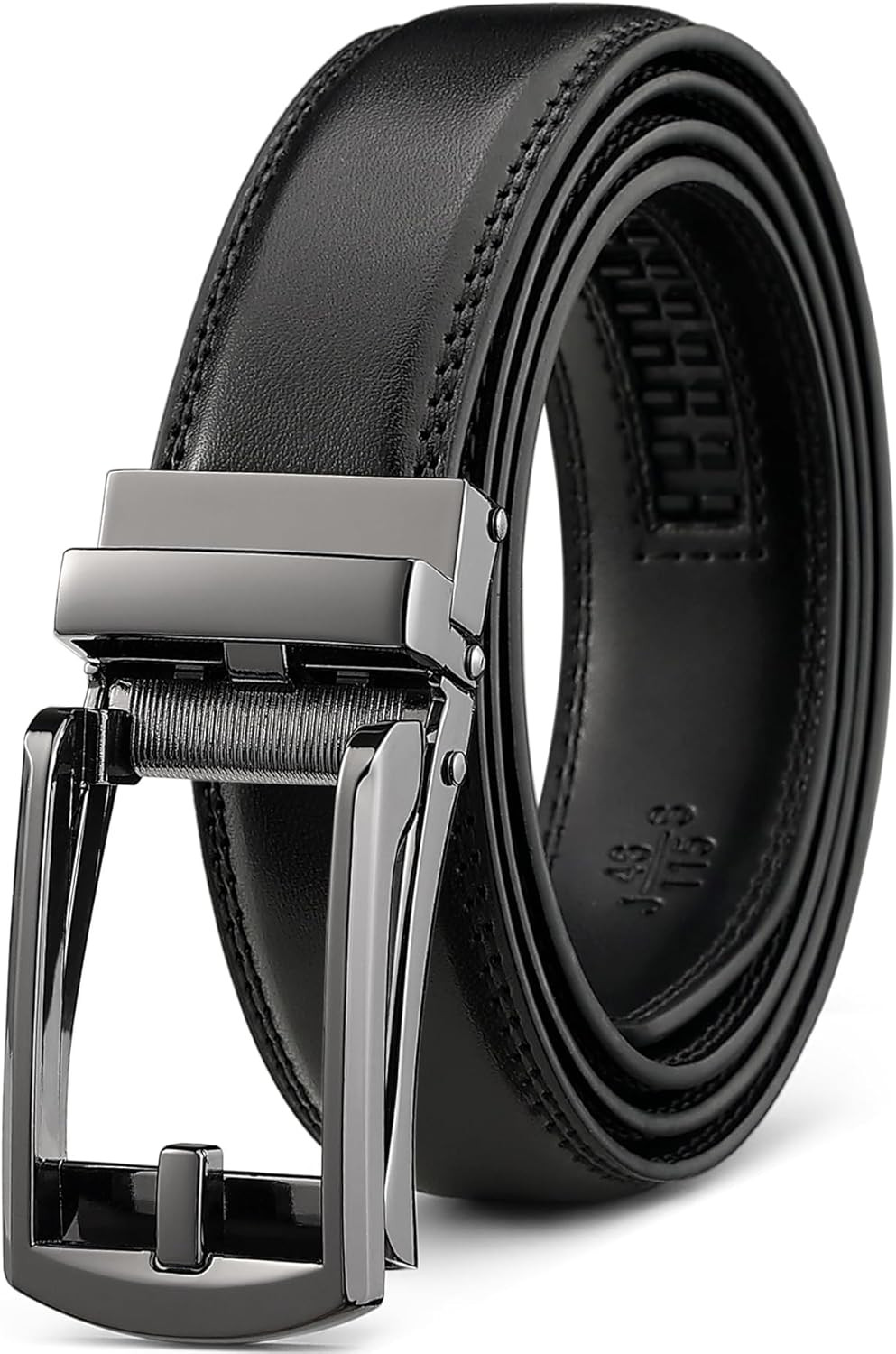 Mens Ratchet Belt Leather Click 1 1/4" with Slide Buckle, Casual Dress Belt Adju