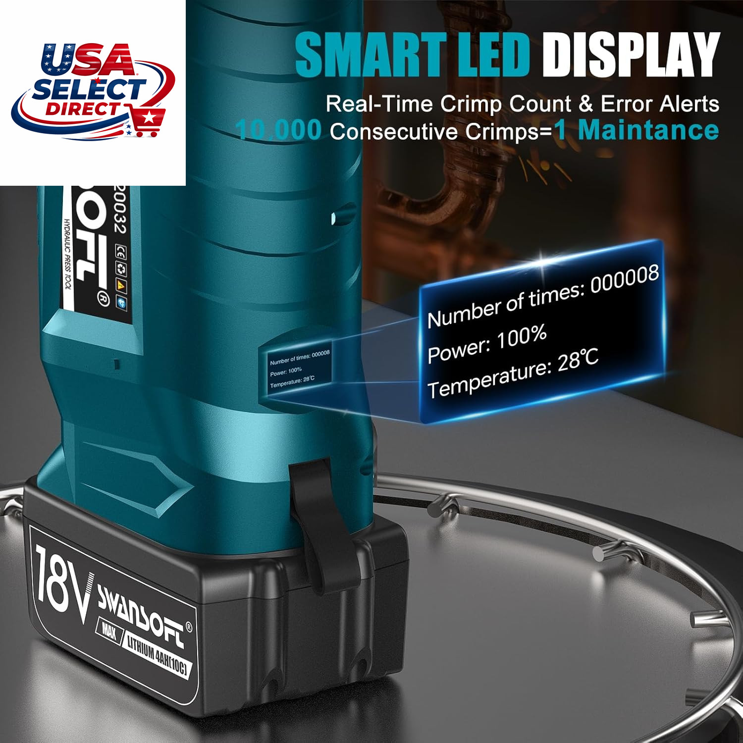 Pro Press Tool Copper Pipe Crimping Tool 18V Battery 4 Jaws