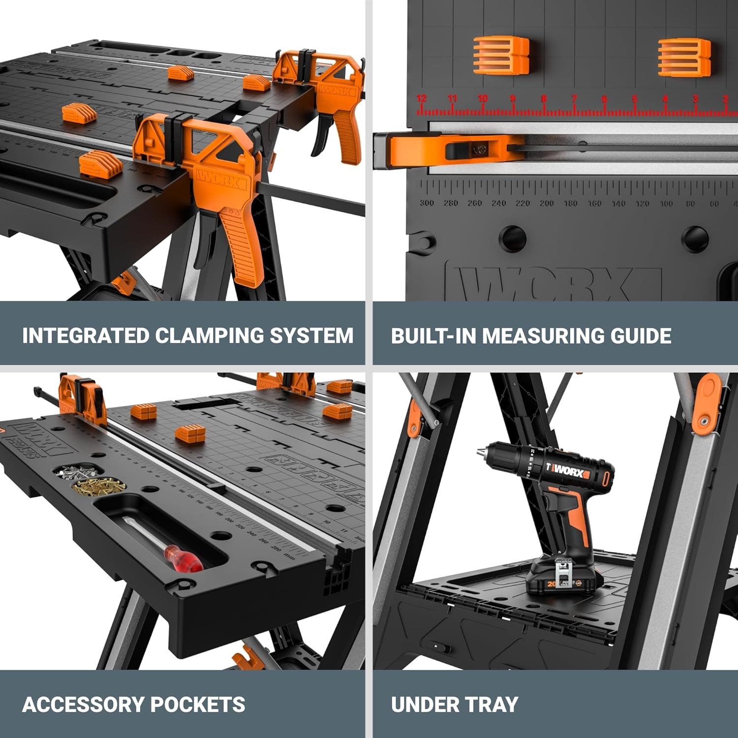 Worx Pegasus 2-in-1 Folding Work Table & Sawhorse, Easy Setup Portable Workbench