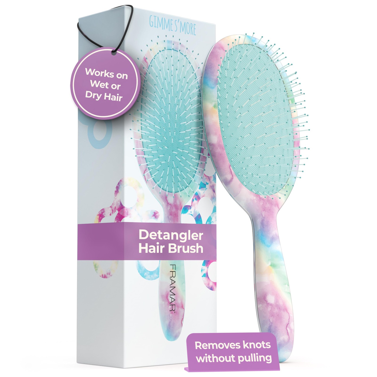 FRAMAR Purple Detangler Hair Brush for Women - Wet & Dry Hair - Reduces Frizz