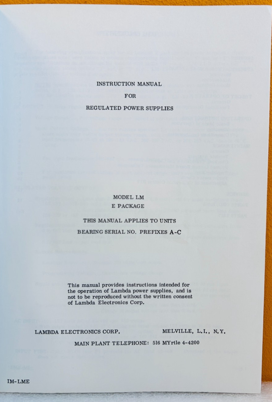 Lambda IM-LME Model LM E Package Prefixes A-C Instruction Manual.