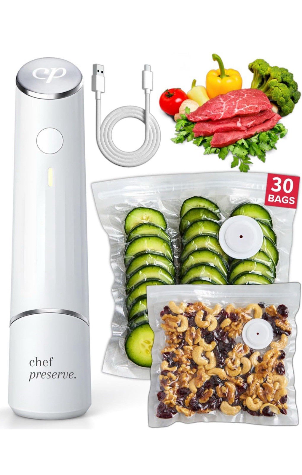 Chef Preserve Compact Vacuum Sealer Food Vacuum Sealer Machine 30 SMALL/MEDIUM
