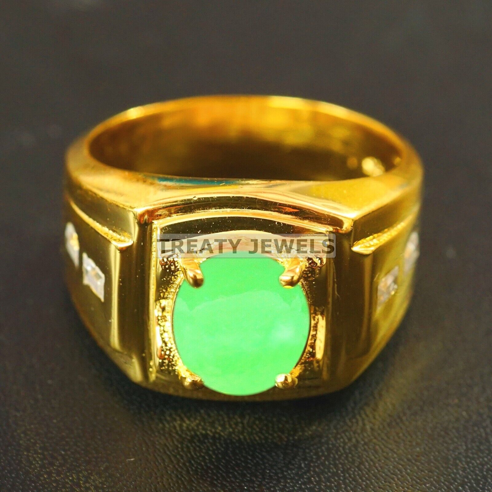 Jade Oval Cut With 14K Solid Gold Ring For Men's #B142