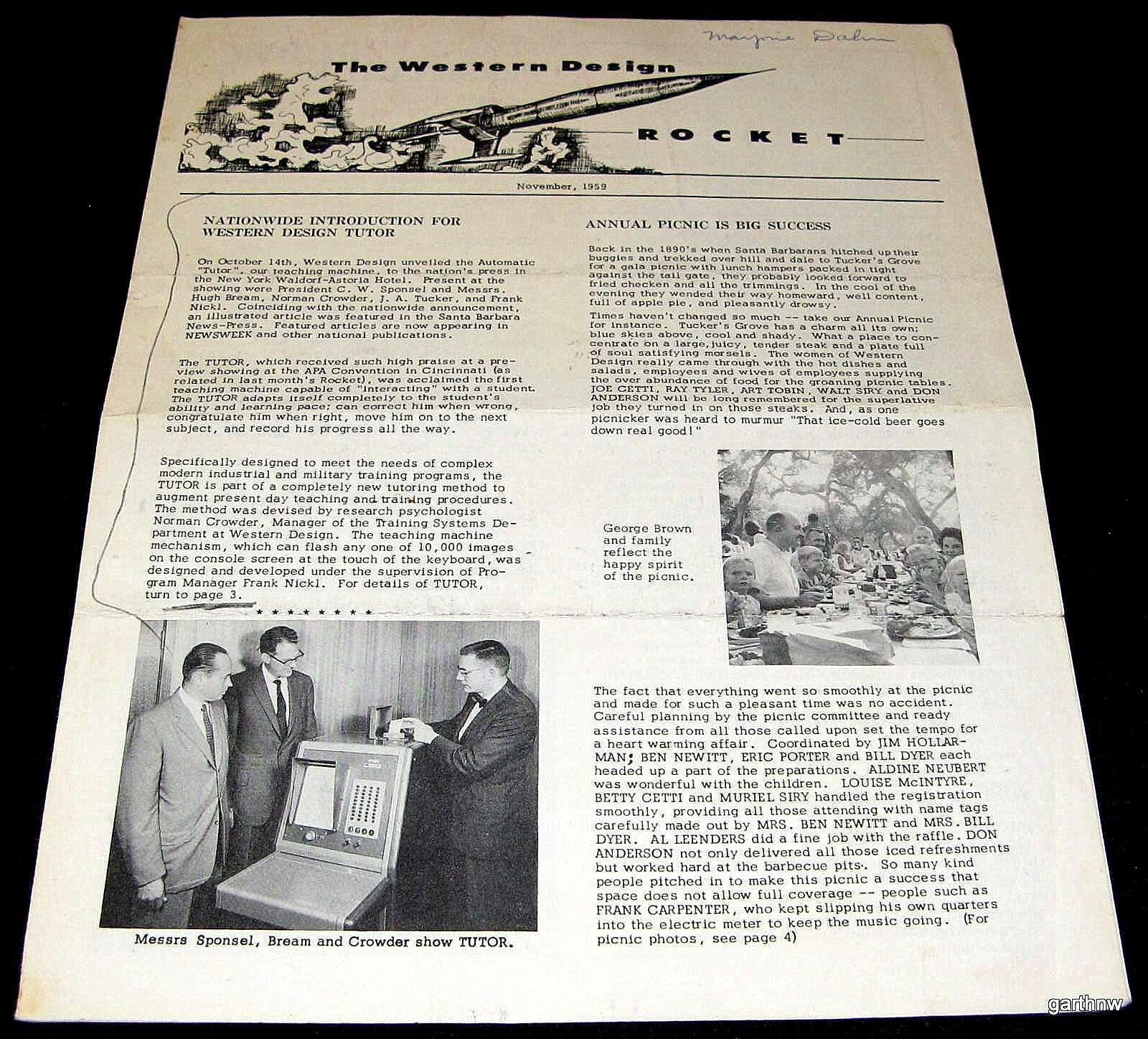 USI 1959 THE WESTERN DESIGN ROCKET PICTORIAL NEWSLETTER AEROSPACE U.S INDUSTRIES