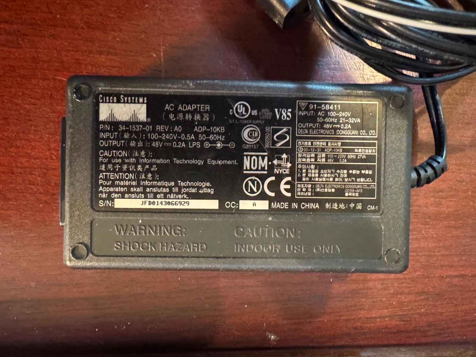 Cisco 341-0556-01 Rev: A0 POE Injector AIR-PWRINJ5 FALS1-00