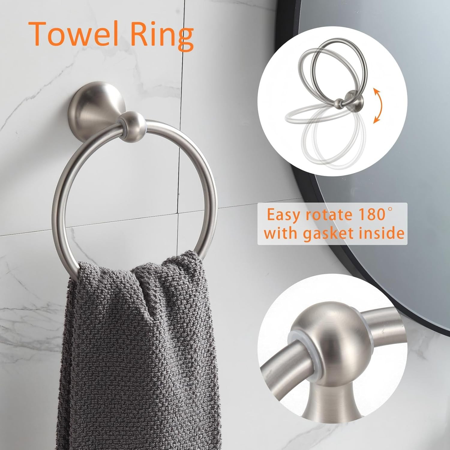 Bathroom Accessory Set, Brushed Nickel Adjustable Expandable Towel Bar 4-Piece B
