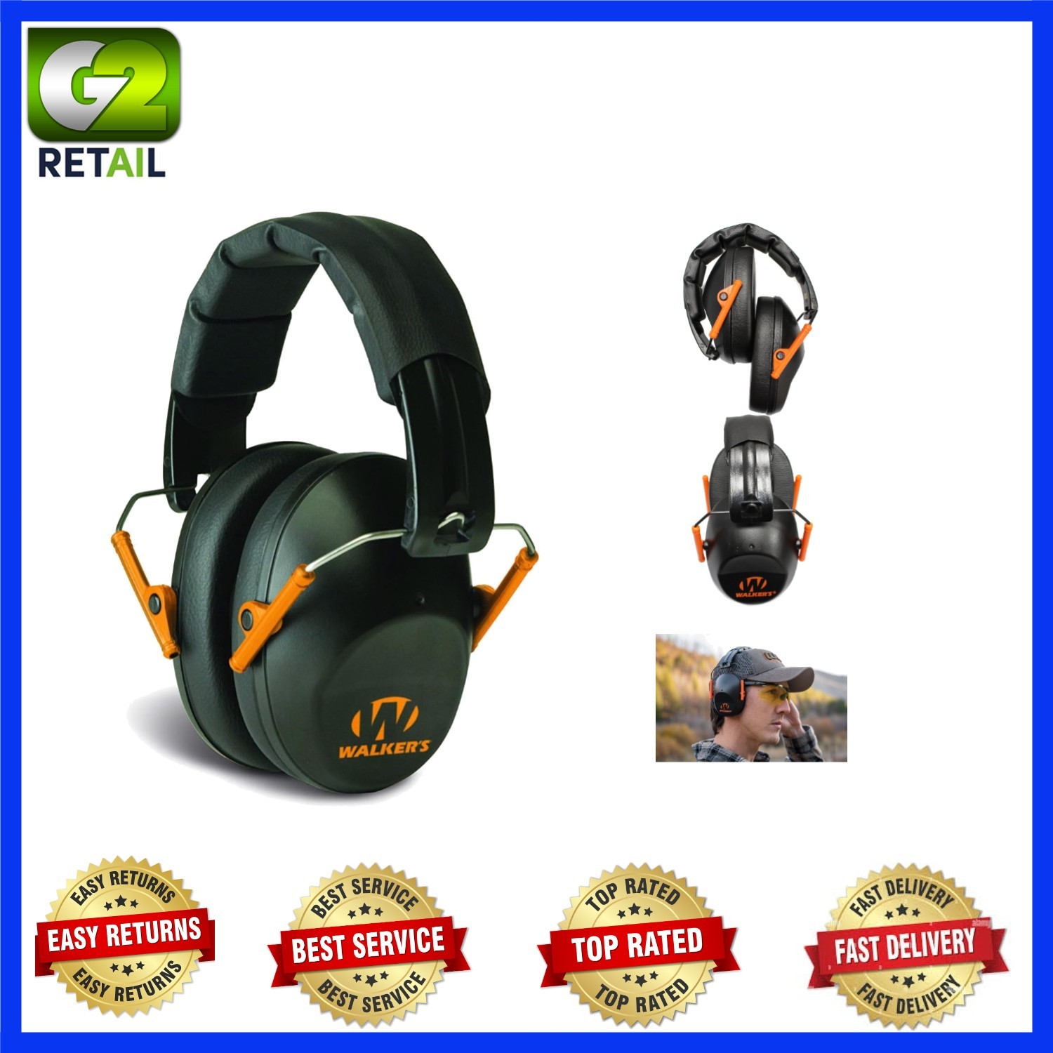 Pro Low-Profile Hearing Protection Earmuffs - 22 dB Noise Reduction, Foldable