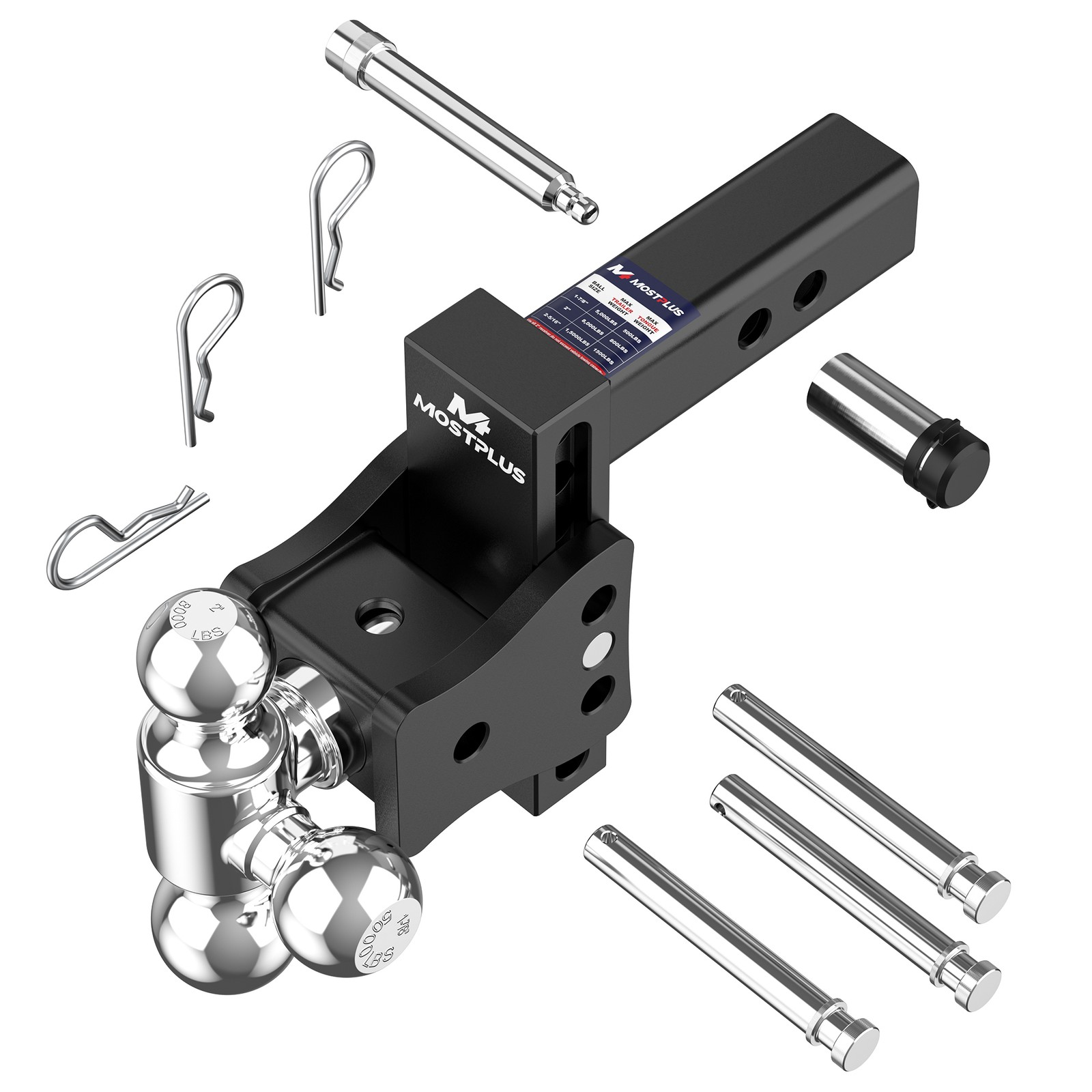 2.5" Receiver 4" Drop Tow Hitch Adjustable Tri-Ball Mount Trailer Hitch 20000lbs