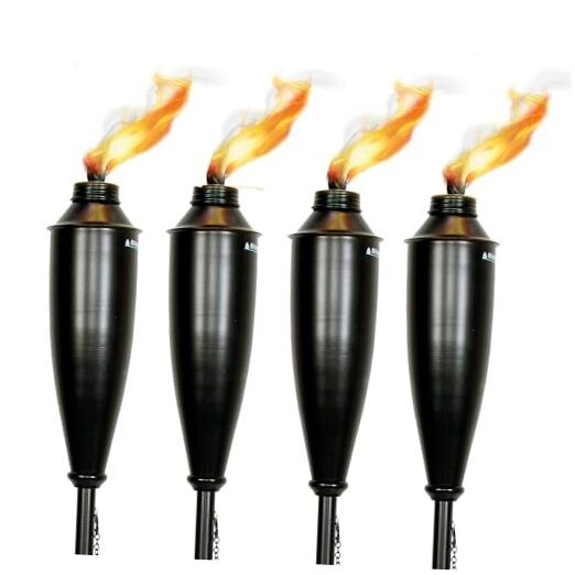 Garden Torches for Outside - Deco Home Pack of 4 Metal Garden Torches Black