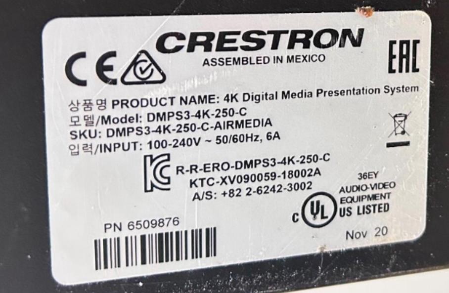 ^^ CRESTRON 4K DIGITAL MEDIA PRESENTATION SYSTEM MODEL DMPS3-4K-250-C (PLM80)