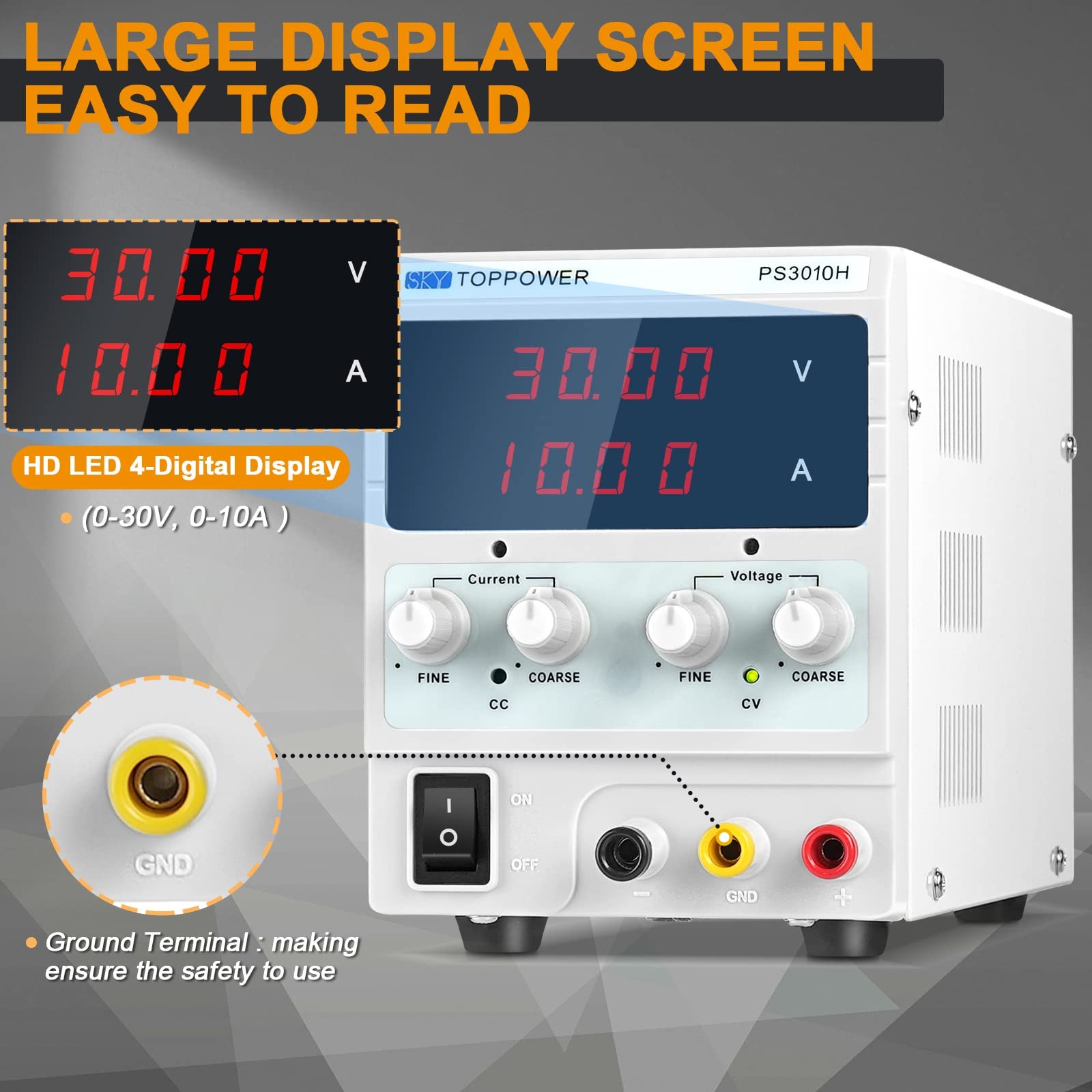 DC Power Supply Variable, 30V 10A Adjustable Switching Regulated DC Bench Lab