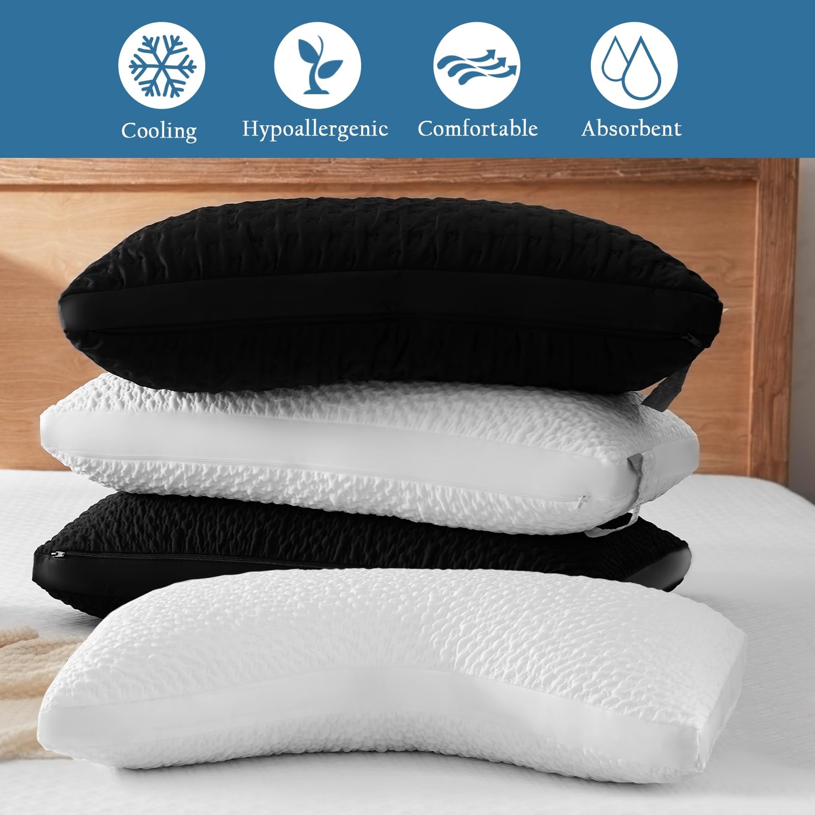 Side Sleeper Pillows for Adults, Adjustable Shredded Memory Foam Bed Pillows ...